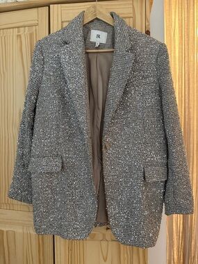 Banana Republic Silver Metallic Tweed Blazer